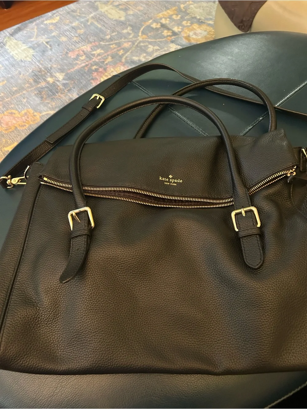 kate spade Black Pebbled Leather large Bag with Gold Hardware